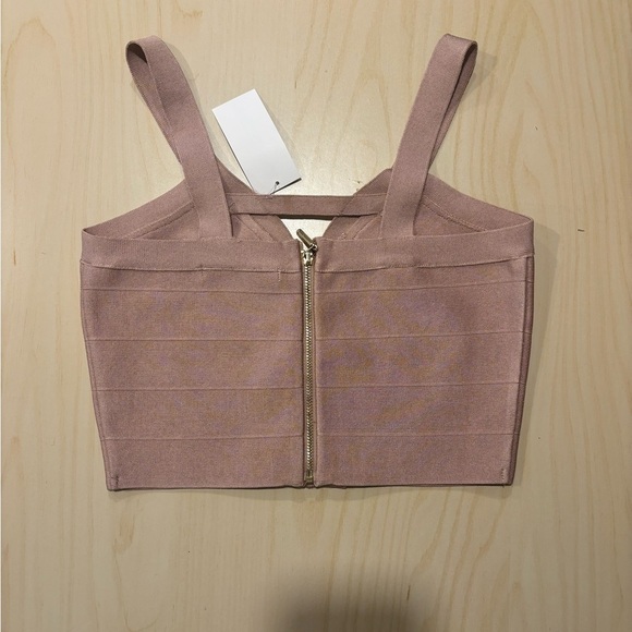 GUESS Blush Bandage Crop Top with Gold Zip Back (Size S) - Picture 3 of 4